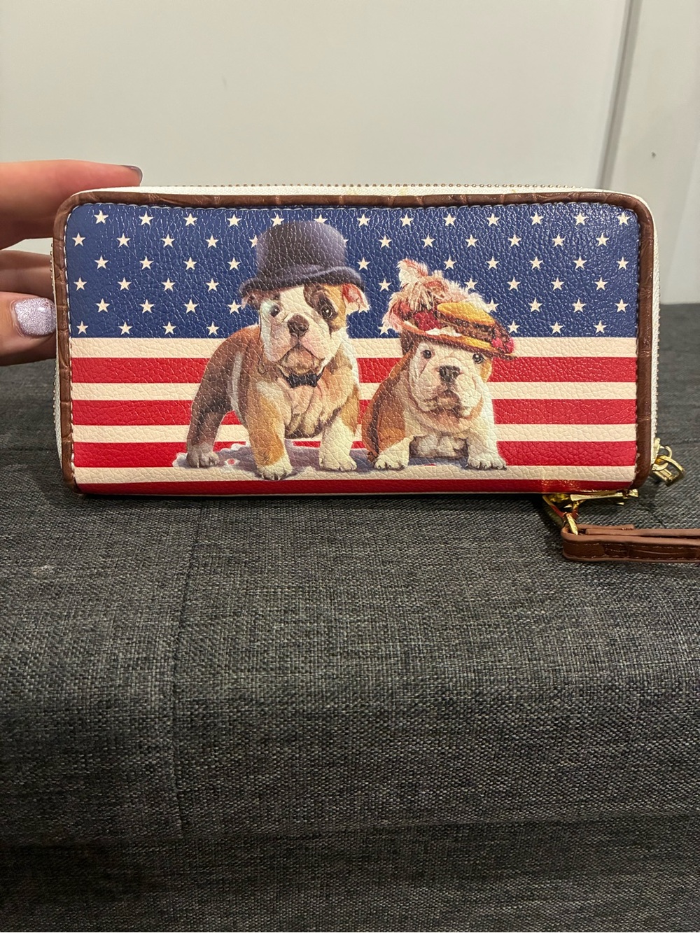 Patriotic Bulldog Print Dog Wallet - Red, Blue, White